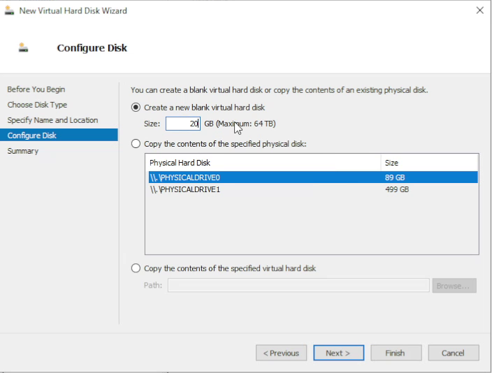 Disk size selection