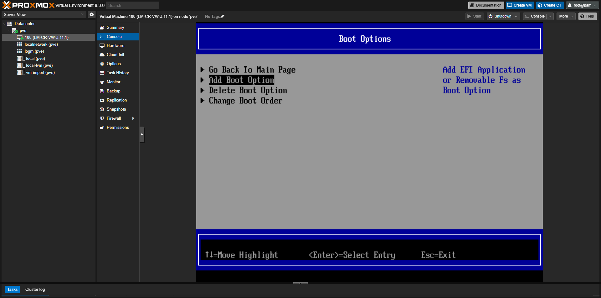 Boot Options screen showing “Add Boot Option” selected