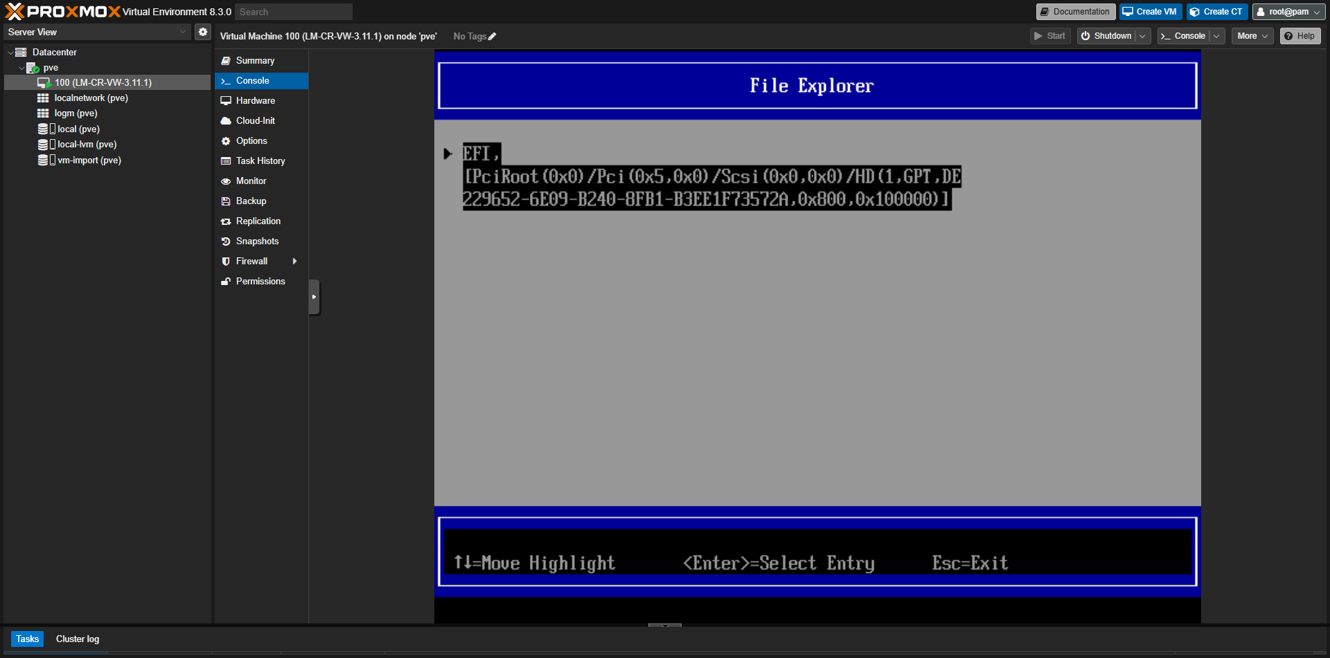 UEFI File Explorer listing devices with SCSI disk entry highlighted