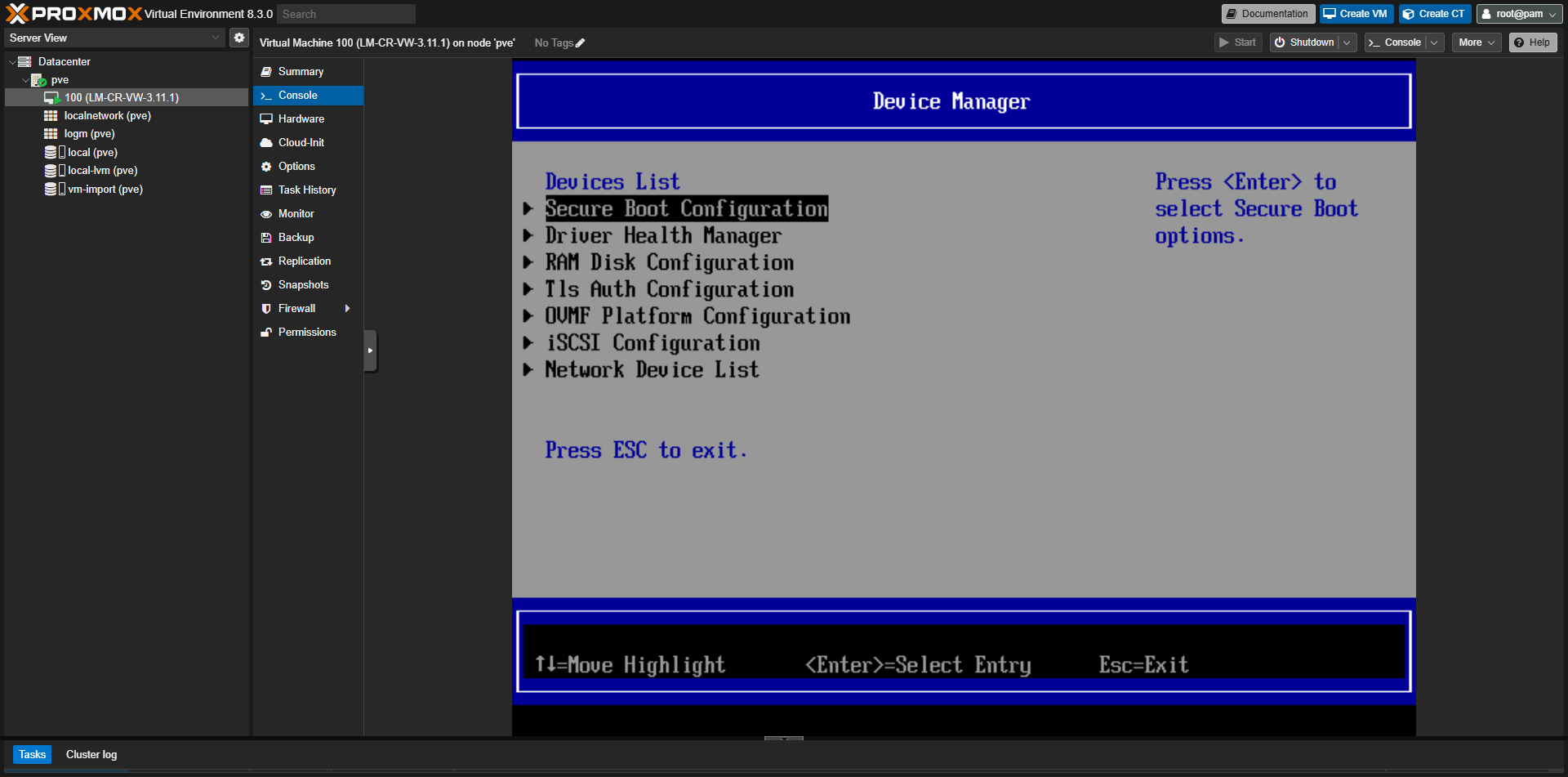 UEFI Device Manager menu option highlighted